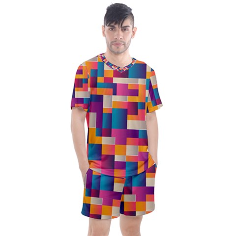 Abstract Geometry Blocks Men s Mesh Tee And Shorts Set by Bajindul