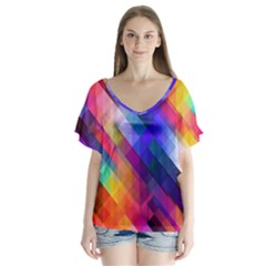 Abstract Background Colorful Pattern V-neck Flutter Sleeve Top by Bajindul