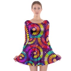 Abstract Background Spiral Colorful Long Sleeve Skater Dress by Bajindul