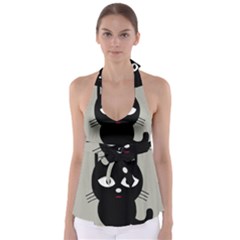 Cat Pet Cute Black Animal Babydoll Tankini Top by Bajindul