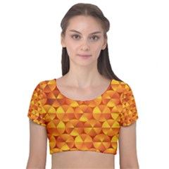 Background Triangle Circle Abstract Velvet Short Sleeve Crop Top  by Bajindul