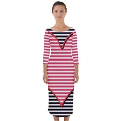 Heart Stripes Symbol Striped Quarter Sleeve Midi Bodycon Dress by Bajindul