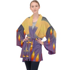 Night Moon Flora Background Velvet Kimono Robe by Bajindul