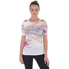 Music Notes Abstract Shoulder Cut Out Short Sleeve Top by Bajindul