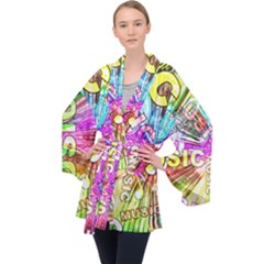 Music Abstract Sound Colorful Velvet Kimono Robe by Bajindul