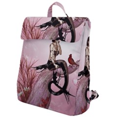 Wonderful Dark Mermaid Sitting On A Tree Flap Top Backpack by FantasyWorld7