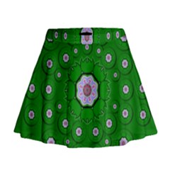 Stars Of Bleeding Hearts In Green Mini Flare Skirt by pepitasart