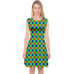 Check Pattern Red, Green, Blue Capsleeve Midi Dress by ChastityWhiteRose