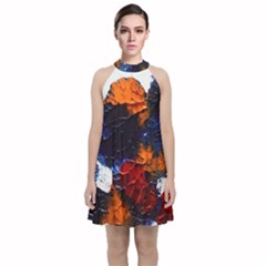 Falling Leaves Velvet Halter Neckline Dress  by WILLBIRDWELL