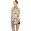 Crabs Pattern Halter Asymmetric Satin Top View1