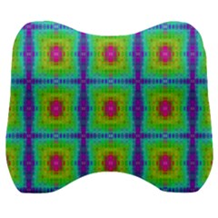 Groovy Yellow Pink Purple Square Pattern Velour Head Support Cushion by BrightVibesDesign