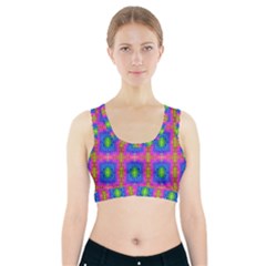 Groovy Pink Blue Yellow Square Pattern Sports Bra With Pocket by BrightVibesDesign