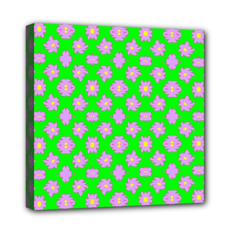 Modern Pink Flowers  On Green Mini Canvas 8  X 8  (stretched) by BrightVibesDesign