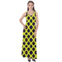 Modern Dark Blue Flowers On Yellow Sleeveless Velour Maxi Dress View1