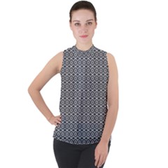 Ornate Oval Pattern Grey Black White Mock Neck Chiffon Sleeveless Top by BrightVibesDesign