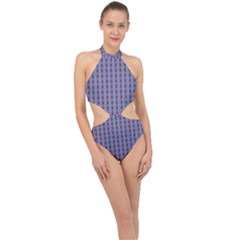Ornate Oval Pattern Purple Green Halter Side Cut Swimsuit by BrightVibesDesign