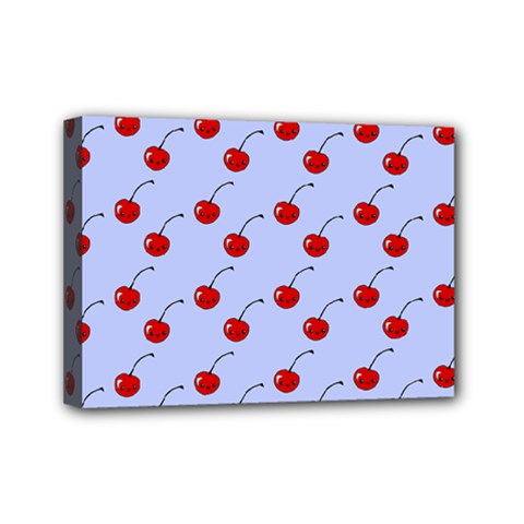 Kawaii Cherries Blue Pattern Mini Canvas 7  X 5  (stretched) by snowwhitegirl