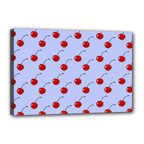 Kawaii Cherries Blue Pattern Canvas 18  X 12  (stretched) by snowwhitegirl