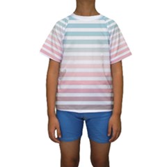 Horizontal Pinstripes In Soft Colors Kids  Short Sleeve Swimwear by shawlin