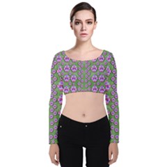 Fantasy Flowers Dancing In The Green Spring Velvet Long Sleeve Crop Top by pepitasart