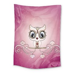 Cute Little Owl With Hearts Medium Tapestry by FantasyWorld7