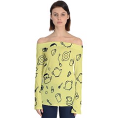 Tea Seamless Pattern Teatime Off Shoulder Long Sleeve Top by Nexatart