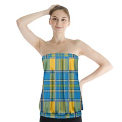 Plaid Tartan Scottish Blue Yellow Strapless Top by Nexatart