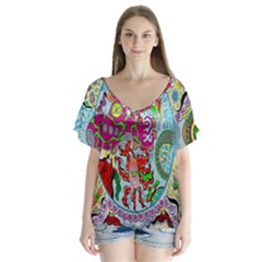 Supersonic Volcanic Splash V-neck Flutter Sleeve Top by chellerayartisans