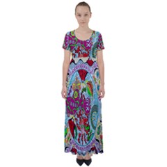 Supersonic Volcanic Splash High Waist Short Sleeve Maxi Dress by chellerayartisans