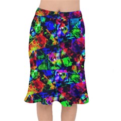 Multicolored Abstract Print Short Mermaid Skirt by dflcprintsclothing