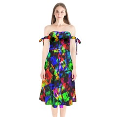 Multicolored Abstract Print Shoulder Tie Bardot Midi Dress by dflcprintsclothing