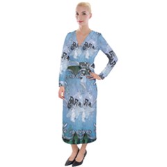 Surfboard With Dolphin Velvet Maxi Wrap Dress by FantasyWorld7