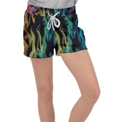 Smoke Rainbow Colors Colorful Fire Women s Velour Lounge Shorts by Pakrebo