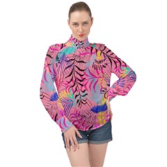 Leaves High Neck Long Sleeve Chiffon Top by Sobalvarro