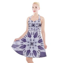 Fractal Floral Pattern Decorative Halter Party Swing Dress  by Pakrebo