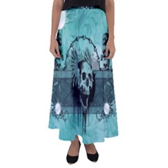 Awesome Skull With Wings Flared Maxi Skirt by FantasyWorld7