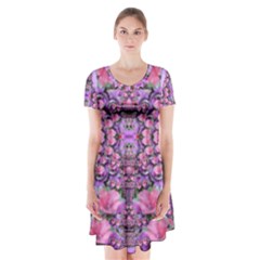 World Wide Blooming Flowers In Colors Beautiful Short Sleeve V-neck Flare Dress by pepitasart