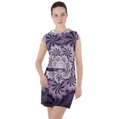 Fractal Floral Striped Lavender Drawstring Hooded Dress by Pakrebo