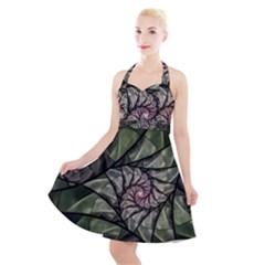 Fractal Flowers Floral Fractal Art Halter Party Swing Dress  by Pakrebo