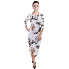 Hufflepuff Pattern Quarter Sleeve Midi Velour Bodycon Dress by Sobalvarro