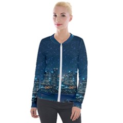 Smart City Communication Network Velour Zip Up Jacket by Pakrebo