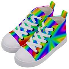 Rainbow Colour Bright Background Kids  Mid-top Canvas Sneakers by Pakrebo