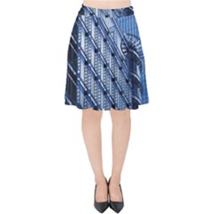 Abstract Architecture Azure Velvet High Waist Skirt by Pakrebo