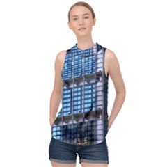 Abstract Architecture Background High Neck Satin Top by Pakrebo