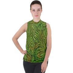 Background Abstract Green Seamless Mock Neck Chiffon Sleeveless Top by Pakrebo