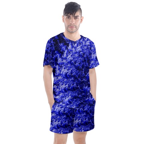 Rich Blue Digital Abstract Men s Mesh Tee And Shorts Set by Pakrebo