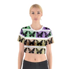 Seamless Wallpaper Butterfly Cotton Crop Top by Pakrebo