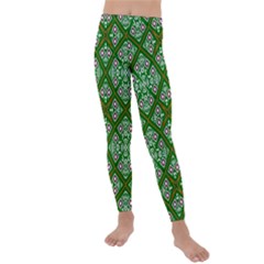 Symmetry Digital Art Pattern Green Kids  Lightweight Velour Leggings by Pakrebo