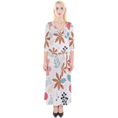 Nature Shape Leaves Flowers Art Quarter Sleeve Wrap Maxi Dress by Pakrebo