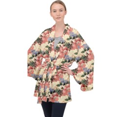 Flower Floral Decoration Pattern Velvet Kimono Robe by Pakrebo